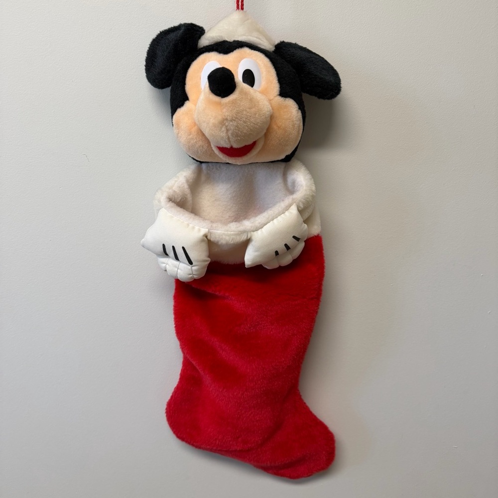 Vintage Disney Mickey Mouse Holiday Christmas Plush Head Stocking